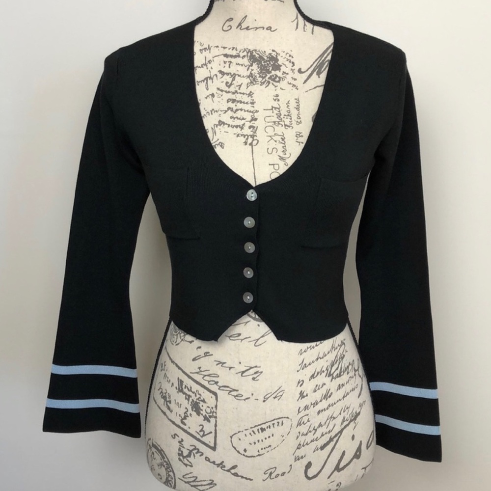 Vintage Wayne Rogers Black Silk Blend Cropped Sweater